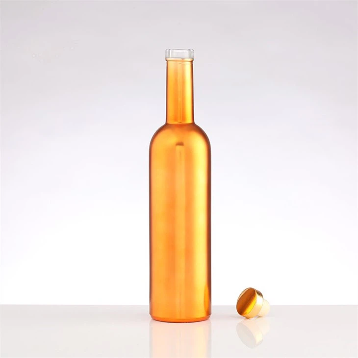 Golden Color Round Long Neck Wine Bottle