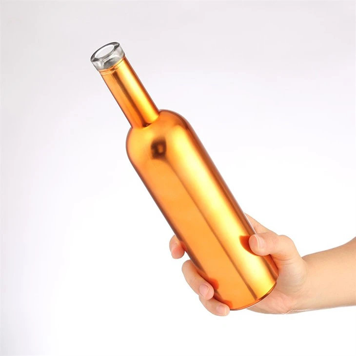 Golden Color Round Long Neck Wine Bottle