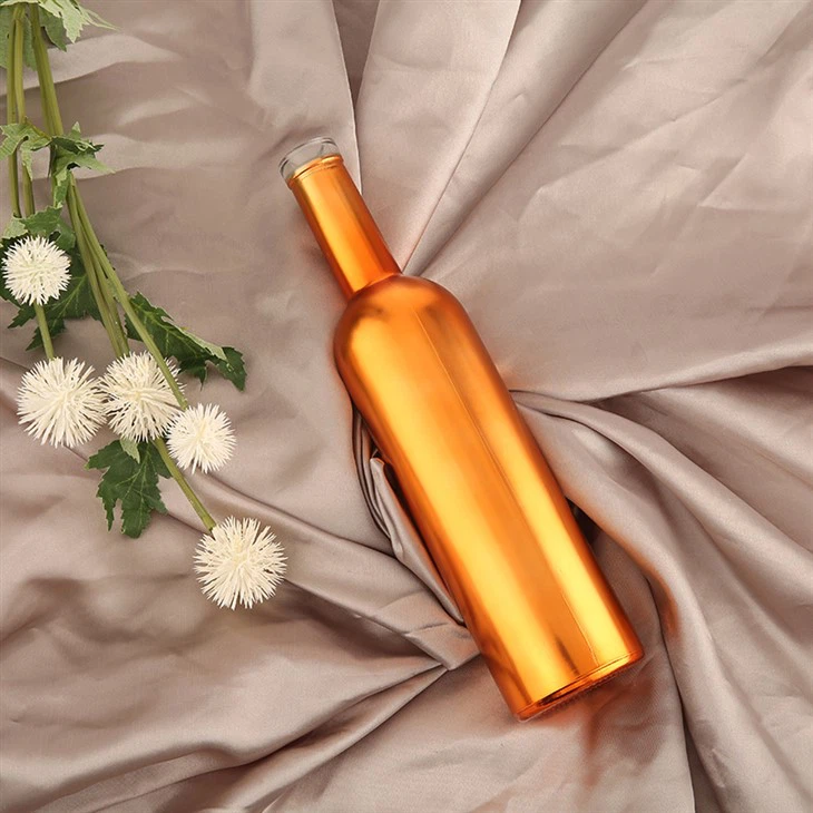 Golden Color Round Long Neck Wine Bottle